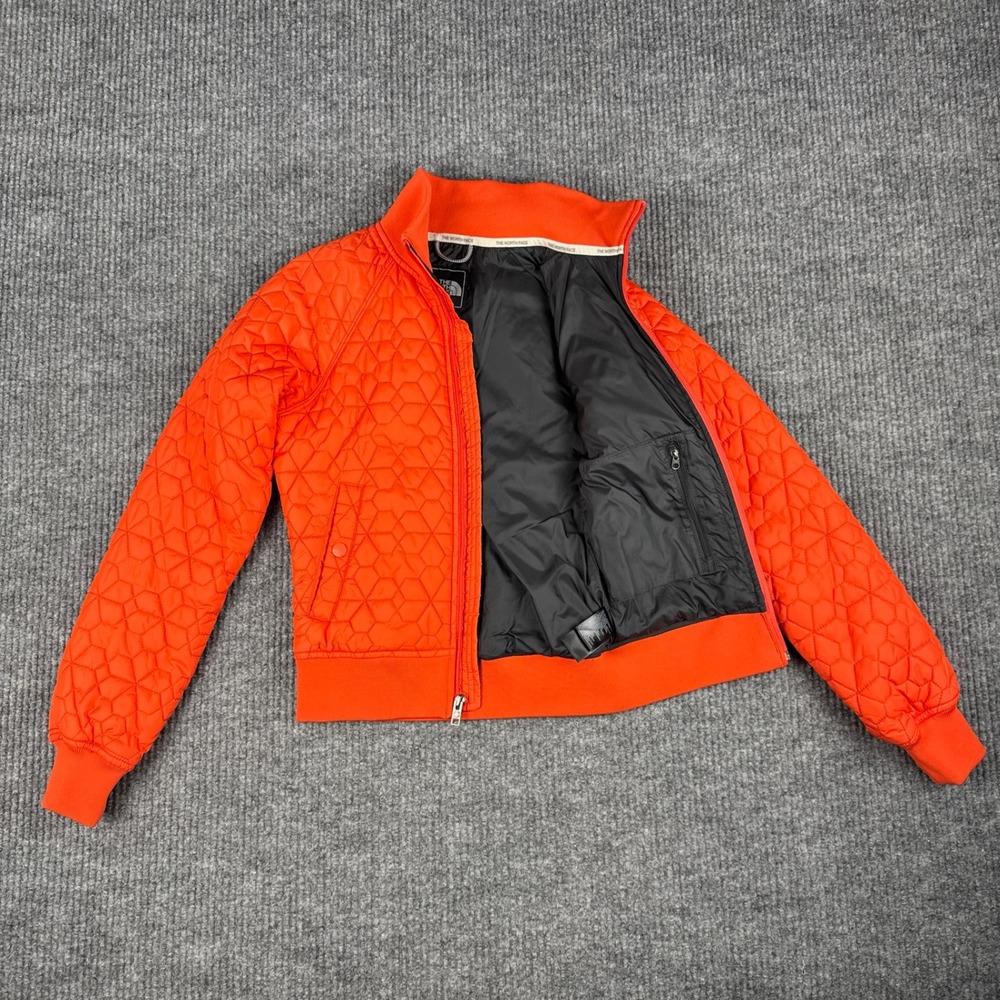 The North Face Quilted Bomber Jacket Womens XS Orange Puffer Full Zip